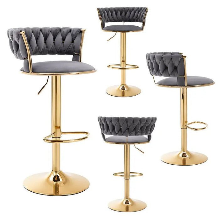 2x Height Adjustable Velvet Swivel Bar Stools with Gold Base and Padded Seat - Grey - Furniture > Bar Stools & Chairs > Table & Bar Stools - Rivercity House & Home Co. (ABN 18 642 972 209) - Affordable Modern Furniture Australia