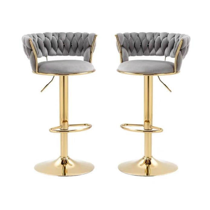 2x Height Adjustable Velvet Swivel Bar Stools with Gold Base and Padded Seat - Grey - Furniture > Bar Stools & Chairs > Table & Bar Stools - Rivercity House & Home Co. (ABN 18 642 972 209) - Affordable Modern Furniture Australia