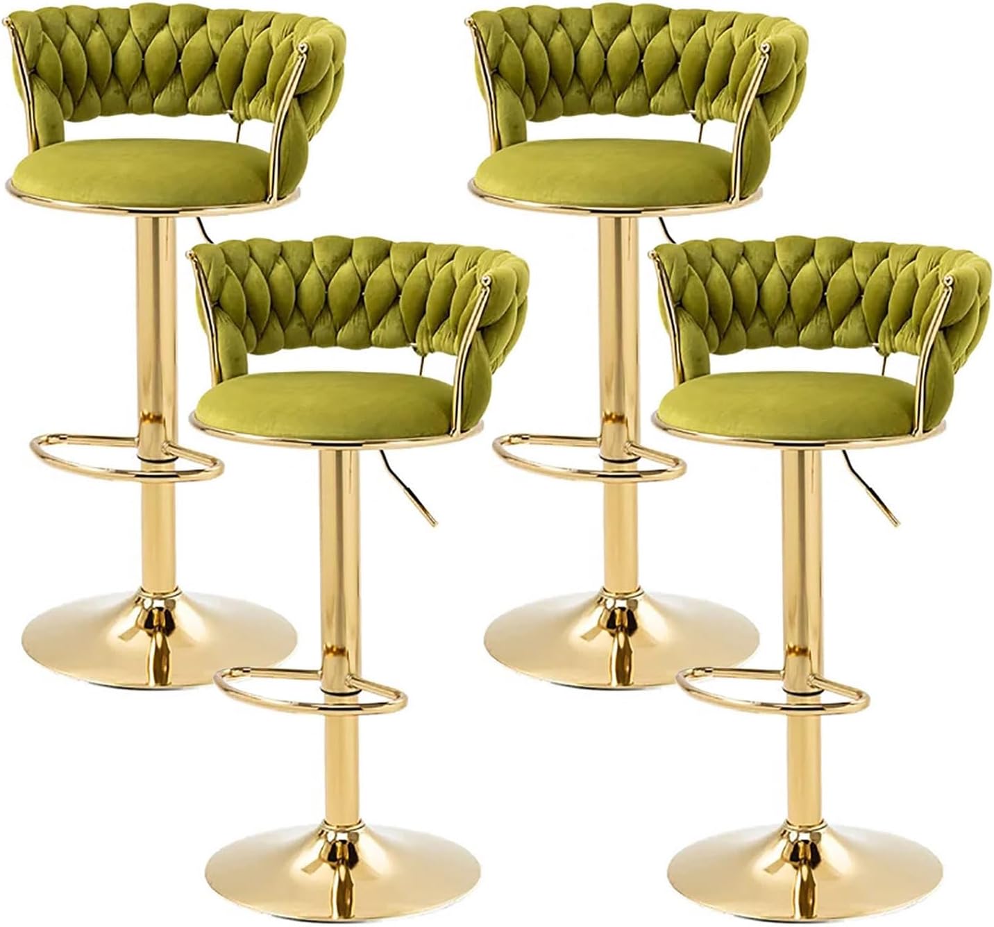 2x Height Adjustable Velvet Swivel Bar Stools with Golden Base Padded Seat - Olive Green - Furniture > Bar Stools & Chairs > Table & Bar Stools - Rivercity House & Home Co. (ABN 18 642 972 209) - Affordable Modern Furniture Australia