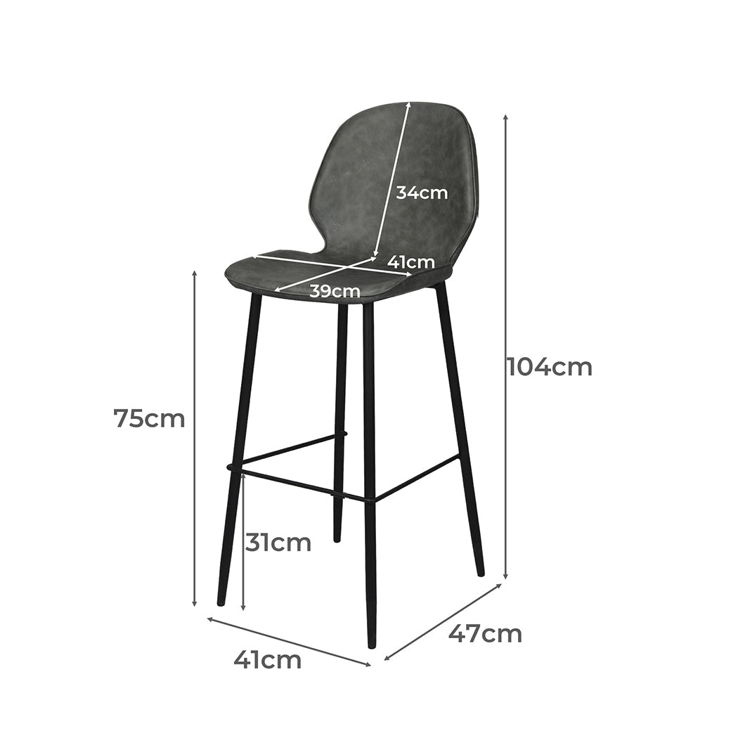 2x Leathaire Bar Stools with Steel Legs 75cm High - Grey - Rivercity House & Home Co. (ABN 18 642 972 209) - Affordable Modern Furniture Australia