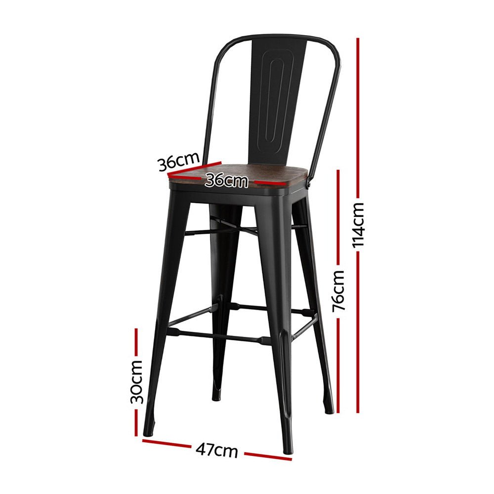 2x Metal Bar Stools Wooden Seat Retro Counter Stool - Furniture > Bar Stools & Chairs > Table & Bar Stools - Rivercity House & Home Co. (ABN 18 642 972 209) - Affordable Modern Furniture Australia