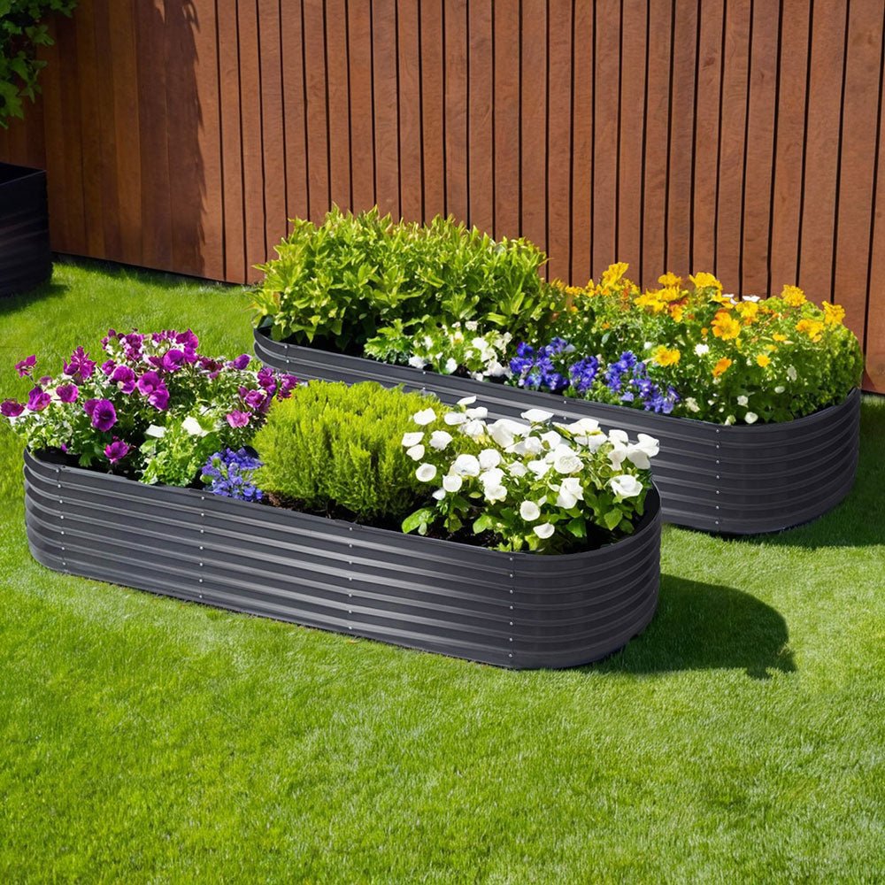2x Raised Green Fingers Garden Bed 240X80X42cm Oval Planter Box Container Galvanised - Home & Garden > Garden Beds > Garden Beds & Planters - Rivercity House & Home Co. (ABN 18 642 972 209) - Affordable Modern Furniture Australia