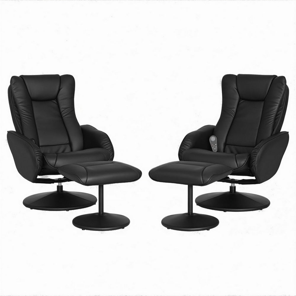 2X Recliner Chair Ottoman Heated Massage Black - Furniture > Bar Stools & Chairs > Arm Chairs & Recliners - Rivercity House & Home Co. (ABN 18 642 972 209) - Affordable Modern Furniture Australia