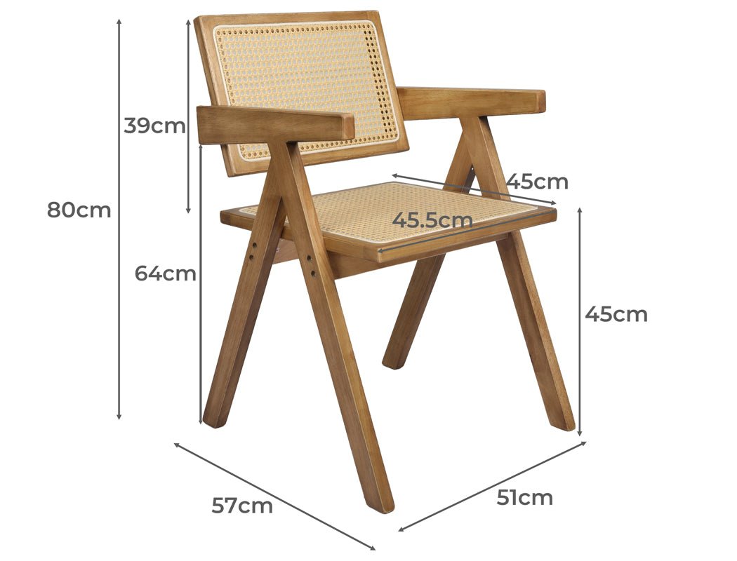 2x Solid Wood Rattan Dining Chairs with Cushions - Natural - Rivercity House & Home Co. (ABN 18 642 972 209) - Affordable Modern Furniture Australia