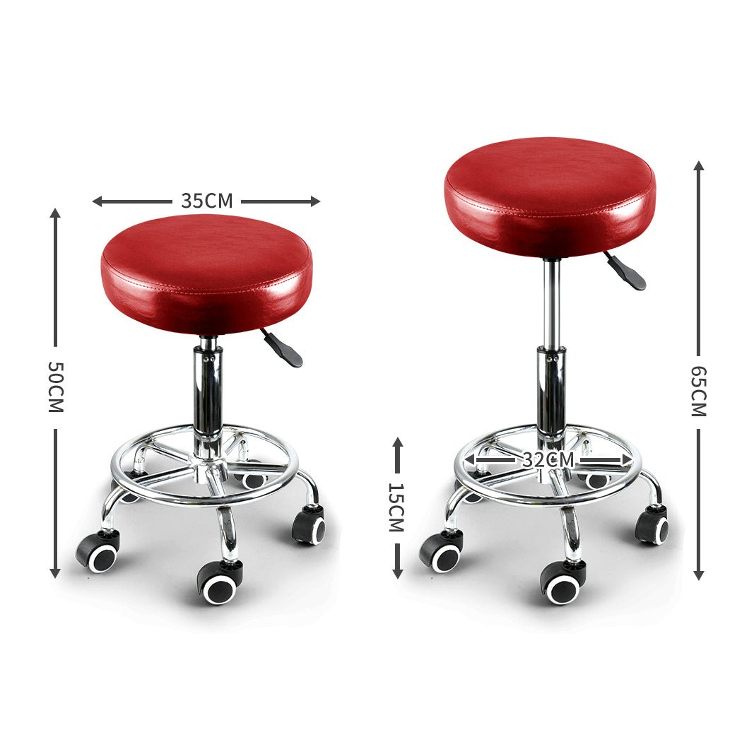 2x Swivel Salon Barber Stools with Wheels - Burgundy - Rivercity House & Home Co. (ABN 18 642 972 209) - Affordable Modern Furniture Australia