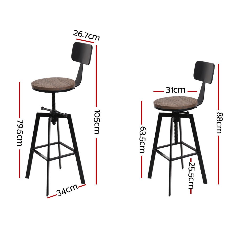 2x Vintage Bar Stools Retro Kitchen Bar Stool Industrial Chairs Rustic - Rivercity House & Home Co. (ABN 18 642 972 209) - Affordable Modern Furniture Australia