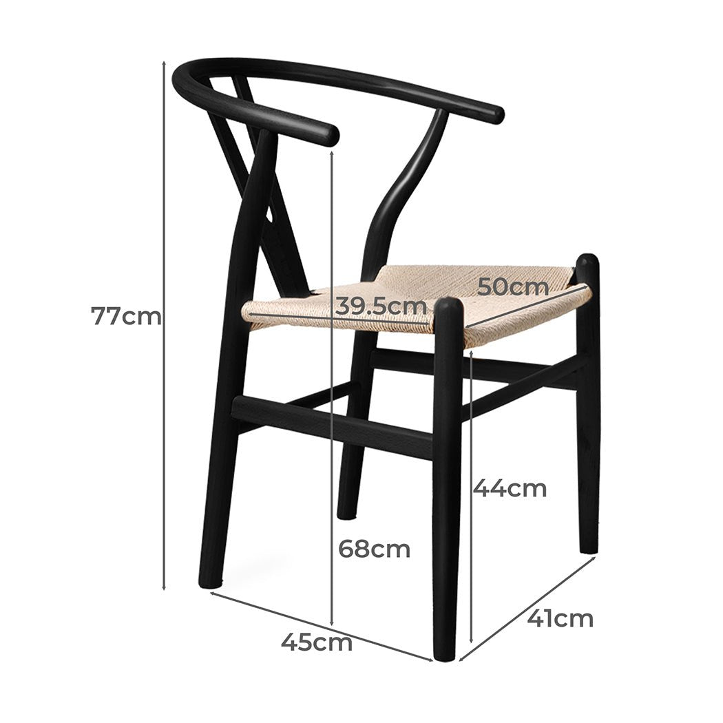 2x Wooden Dining Chairs Hans with Rattan Seat - Black - Rivercity House & Home Co. (ABN 18 642 972 209) - Affordable Modern Furniture Australia