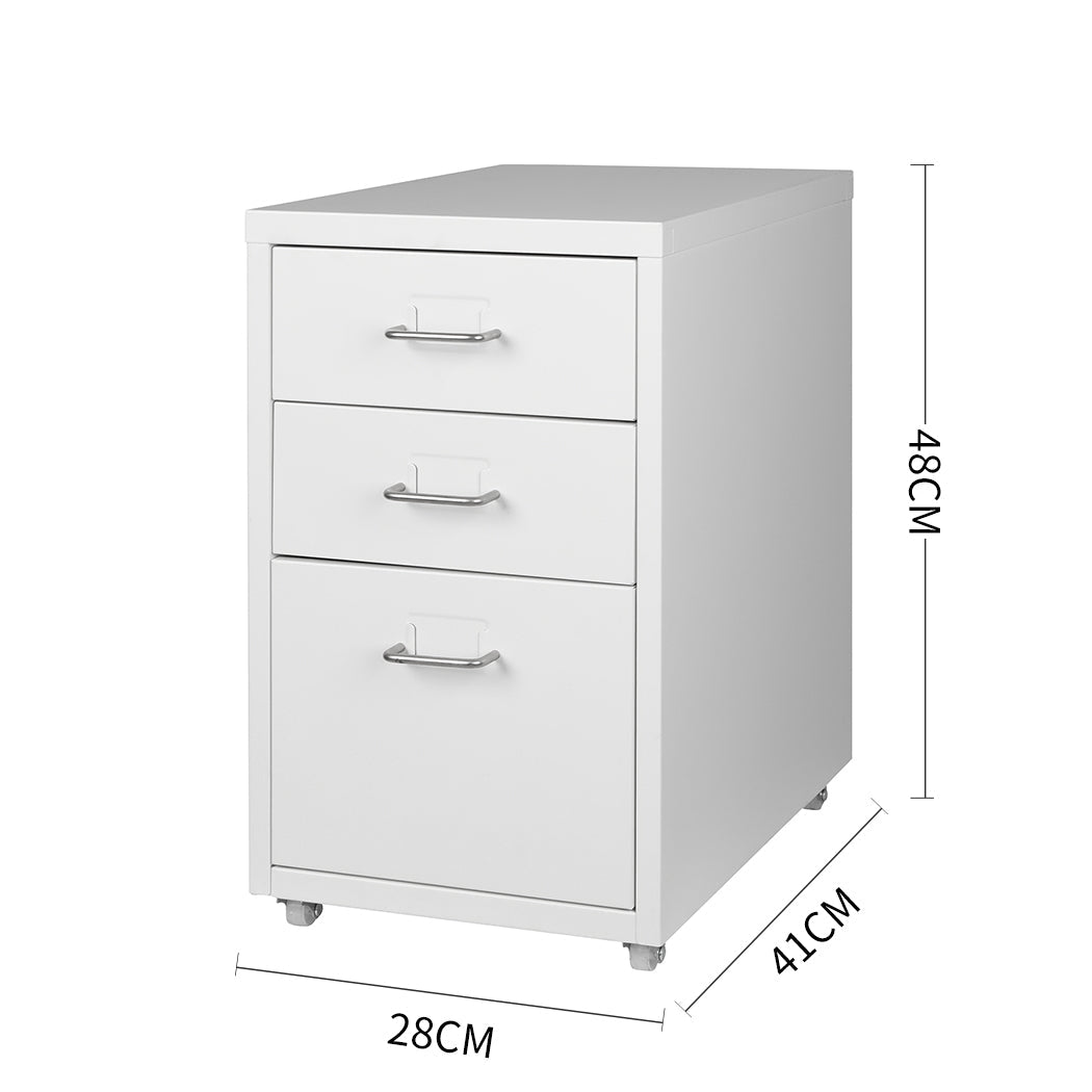 3 Drawer Office Filing Cabinet with Wheels and Label Holders - White - Rivercity House & Home Co. (ABN 18 642 972 209) - Affordable Modern Furniture Australia