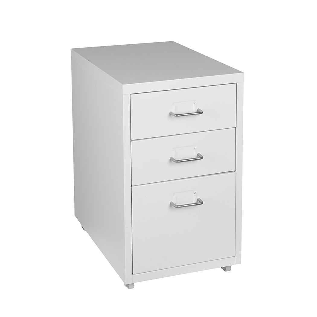 3 Drawer Office Filing Cabinet with Wheels and Label Holders - White - Rivercity House & Home Co. (ABN 18 642 972 209) - Affordable Modern Furniture Australia