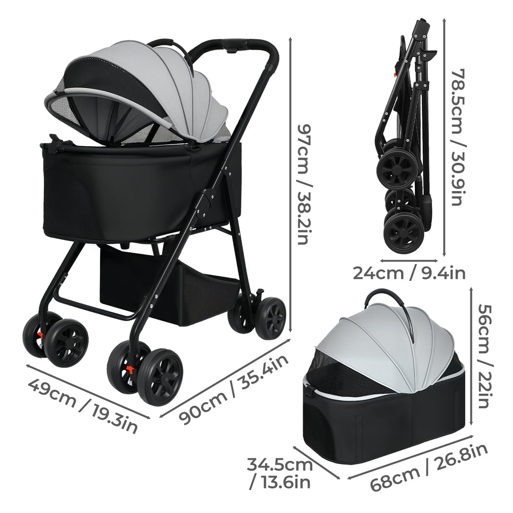 3 - in - 1 Foldable Pet Stroller, Carrier & Pram for Dogs and Cats - Black - Rivercity House & Home Co. (ABN 18 642 972 209) - Affordable Modern Furniture Australia