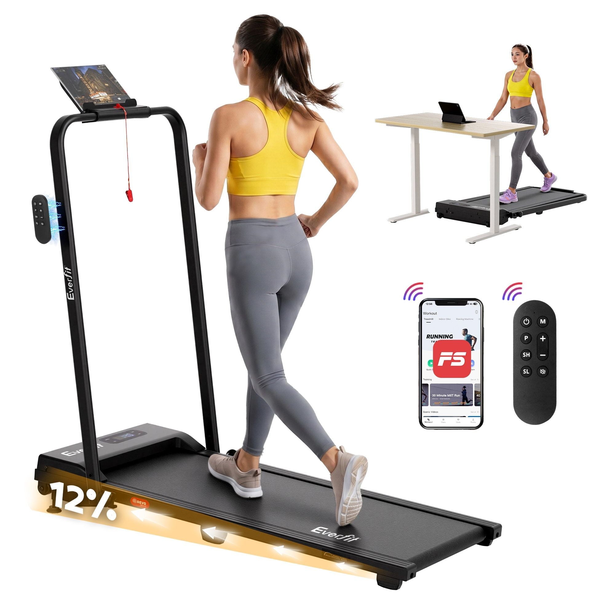 3 in 1 Walking Pad Treadmill 12% Incline Under Desk Foldable Treadmills for Home Gym With 38cm Wide Belt APP Control - Sports & Fitness > Exercise, Gym & Fitness > Treadmills - Rivercity House & Home Co. (ABN 18 642 972 209) - Affordable Modern Furniture Australia