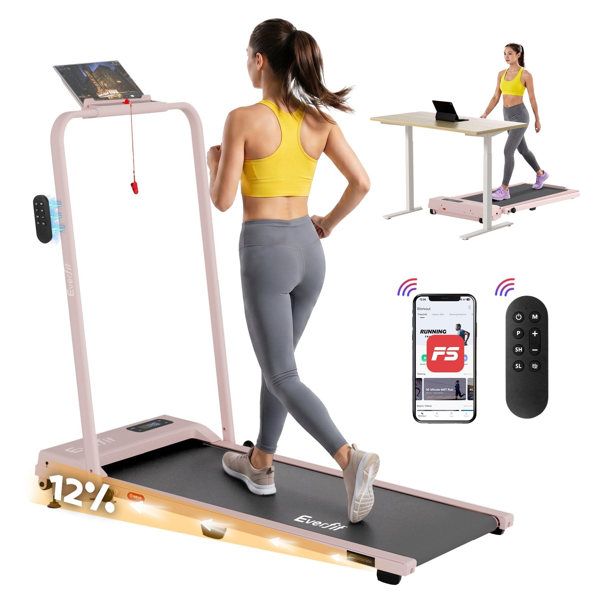 3 in 1 Walking Pad Treadmill 12% Incline Under Desk Treadmills for Home Gym With 38cm Wide Belt APP Control - Sports & Fitness > Exercise, Gym & Fitness > Treadmills - Rivercity House & Home Co. (ABN 18 642 972 209) - Affordable Modern Furniture Australia