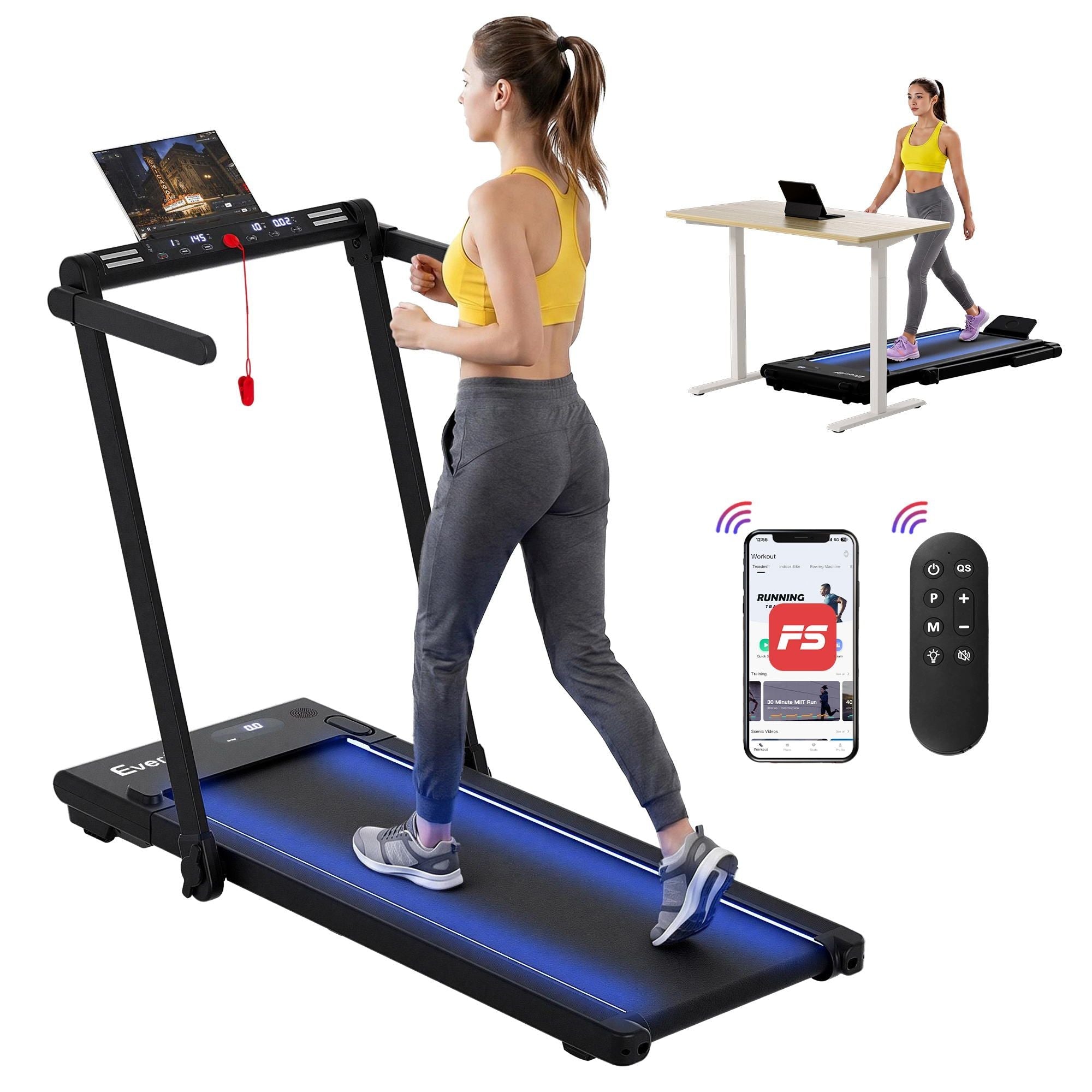 3 in 1 Walking Pad Treadmill With Led Lights Foldable Under Desk Treadmills for Home Gym 40cm Wide Belt Black - Sports & Fitness > Exercise, Gym & Fitness > Treadmills - Rivercity House & Home Co. (ABN 18 642 972 209) - Affordable Modern Furniture Australia