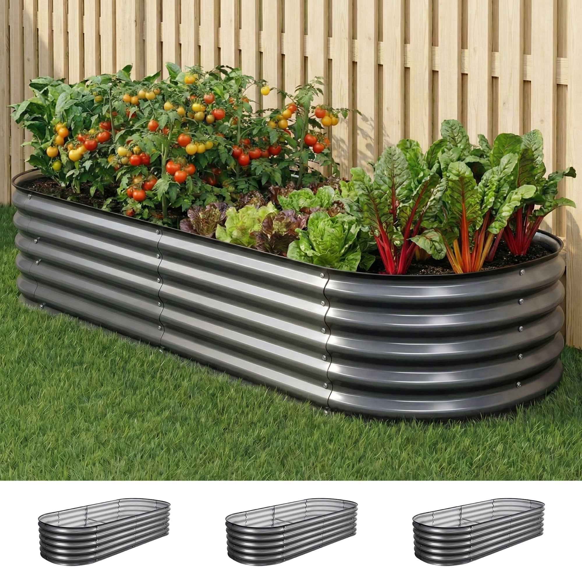 3 Pcs Raised Garden Bed Kit Oval Galvanized Steel Planter Boxes 160x80x42cm, Heavy Duty Metal Elevated Garden Bed for Vegetables Flowers Herbs, with Safety Edging, Gloves & Pegs Included - Home & Garden > Garden Beds > Garden Beds & Planters - Rivercity House & Home Co. (ABN 18 642 972 209) - Affordable Modern Furniture Australia