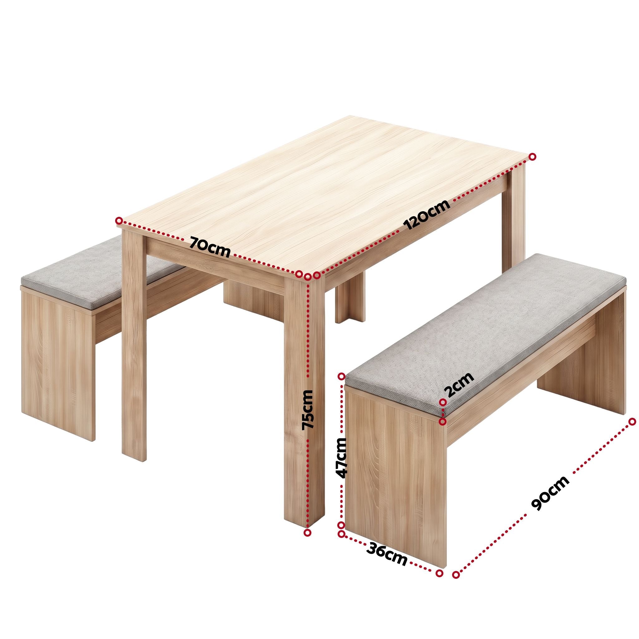 3 Piece Dining Sets, 120cm Wooden Dining Table and 2 Upholstered Chairs Set, Space - Saving Modern Kitchen Dining Suite for Home Apartment (Oak) - Furniture > Dining > Dining Set - Rivercity House & Home Co. (ABN 18 642 972 209) - Affordable Modern Furniture Australia