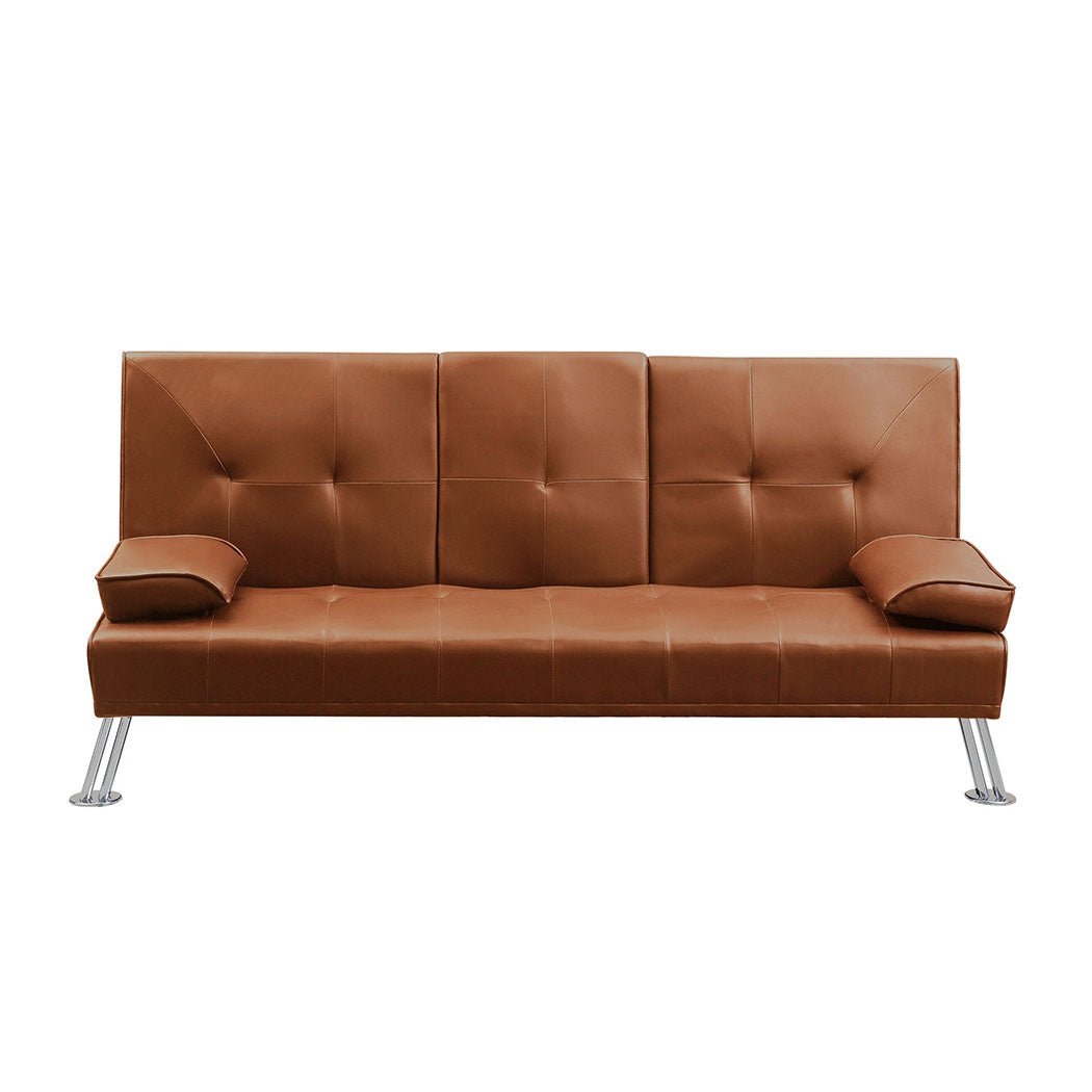 3 - Seater Adjustable Recliner Sofa Bed with Cup Holders - Brown - Rivercity House & Home Co. (ABN 18 642 972 209) - Affordable Modern Furniture Australia