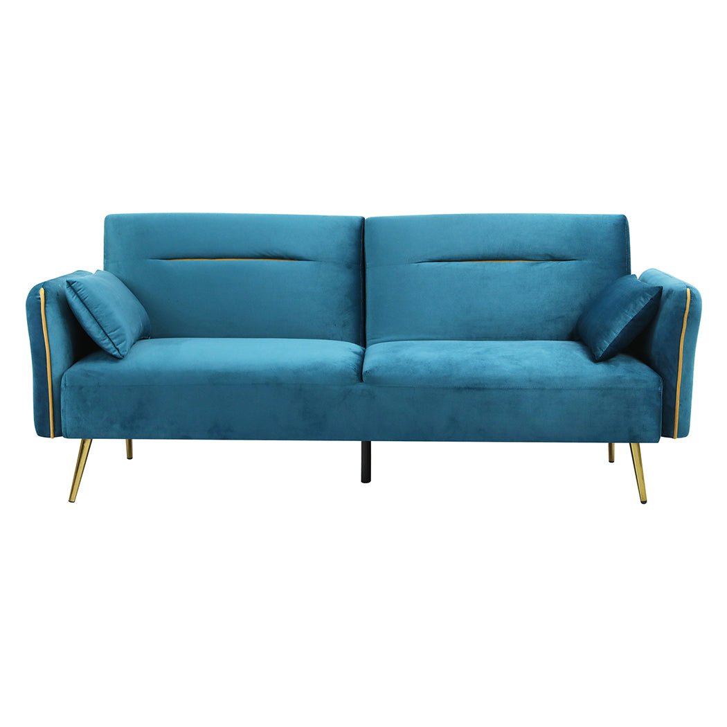 3 - Seater Convertible Sofa Bed with Velvet Upholstery - Peacock Blue - Rivercity House & Home Co. (ABN 18 642 972 209) - Affordable Modern Furniture Australia