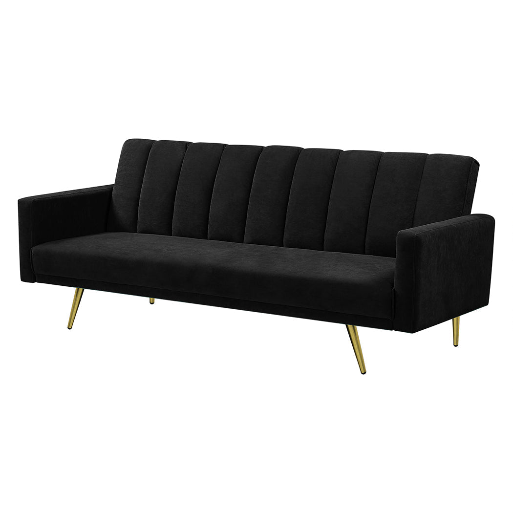 3 - Seater Convertible Velvet Sofa Bed Recliner Lounge Sleeper - Black - Rivercity House & Home Co. (ABN 18 642 972 209) - Affordable Modern Furniture Australia