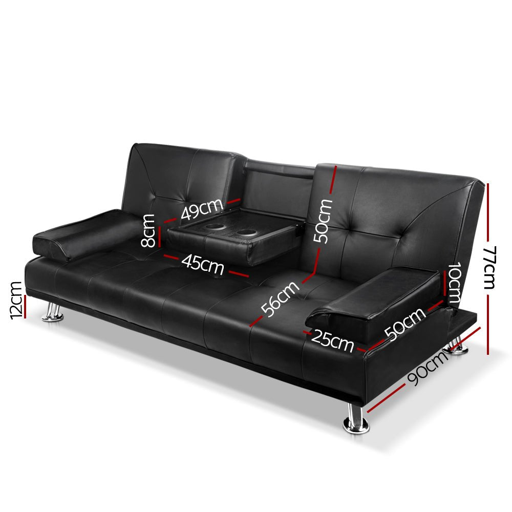 3 Seater PU Leather Sofa Bed - Black - Rivercity House & Home Co. (ABN 18 642 972 209) - Affordable Modern Furniture Australia