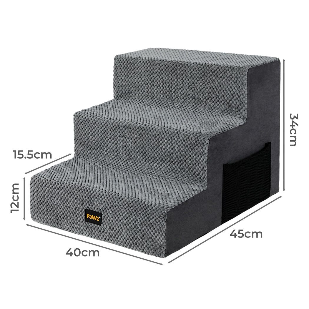 3 - Step Pet Stairs with High - Density Foam Dog Ramp - Grey - Rivercity House & Home Co. (ABN 18 642 972 209) - Affordable Modern Furniture Australia