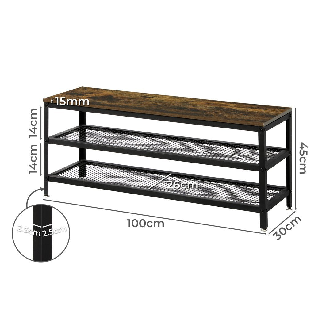 3 - Tier 100cm Shoe Rack Bench - Black - Rivercity House & Home Co. (ABN 18 642 972 209) - Affordable Modern Furniture Australia