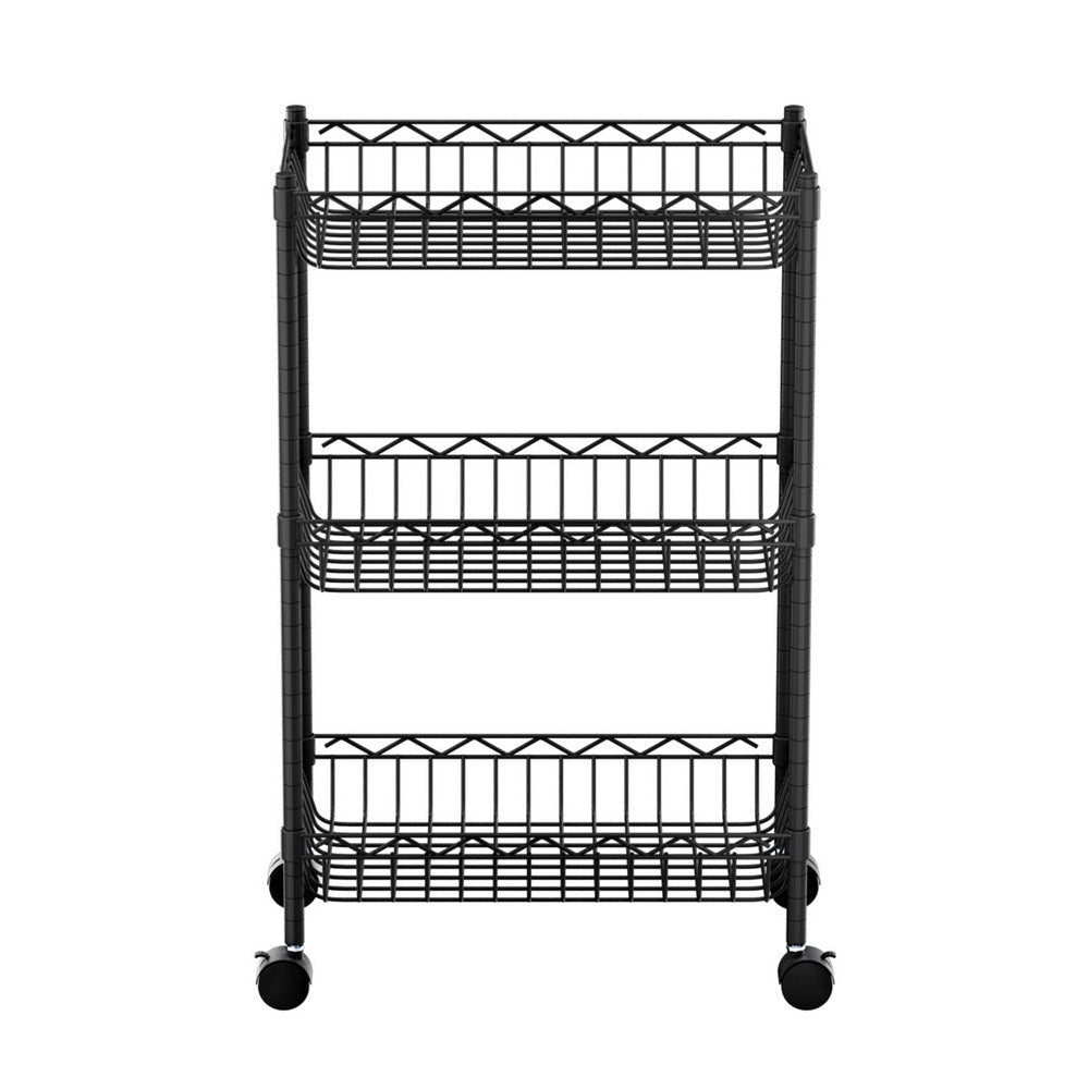3 - Tier Adjustable Shelving Unit with Wheels for Garage & Kitchen Storage - Black - Furniture > Dining > Kitchen & Dining Trolleys - Rivercity House & Home Co. (ABN 18 642 972 209) - Affordable Modern Furniture Australia