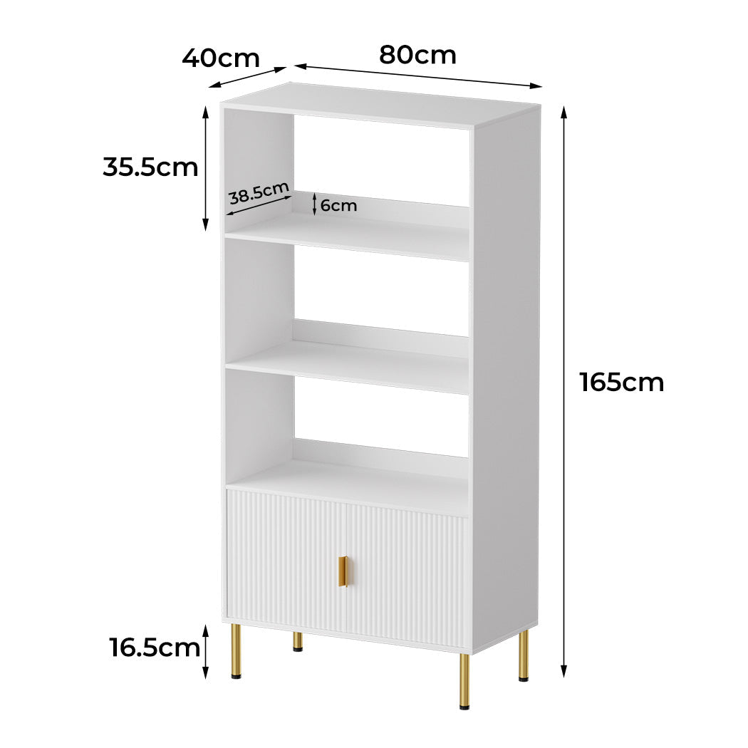 3 Tier Display Shelf with Cabinet and Gold Legs - White - Rivercity House & Home Co. (ABN 18 642 972 209) - Affordable Modern Furniture Australia