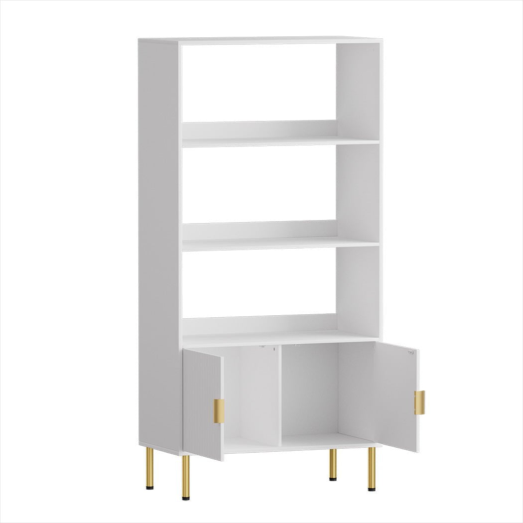 3 Tier Display Shelf with Cabinet and Gold Legs - White - Rivercity House & Home Co. (ABN 18 642 972 209) - Affordable Modern Furniture Australia