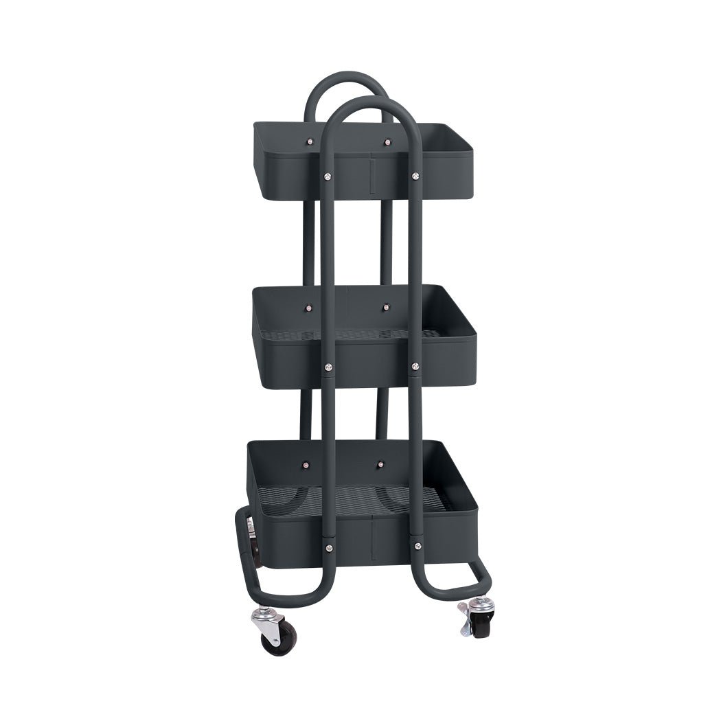 3 - Tier Kitchen Storage Trolley Cart with Wheels - Grey - Rivercity House & Home Co. (ABN 18 642 972 209) - Affordable Modern Furniture Australia