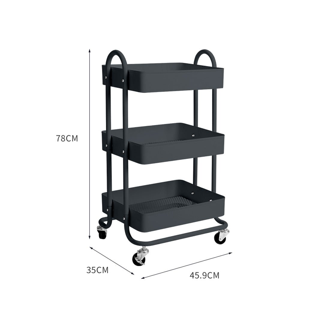 3 - Tier Kitchen Storage Trolley Cart with Wheels - Grey - Rivercity House & Home Co. (ABN 18 642 972 209) - Affordable Modern Furniture Australia