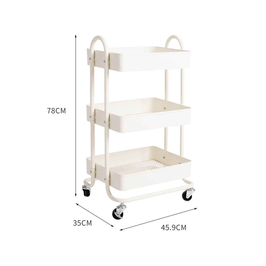 3 - Tier Kitchen Trolley Cart with Wheels - White - Rivercity House & Home Co. (ABN 18 642 972 209) - Affordable Modern Furniture Australia