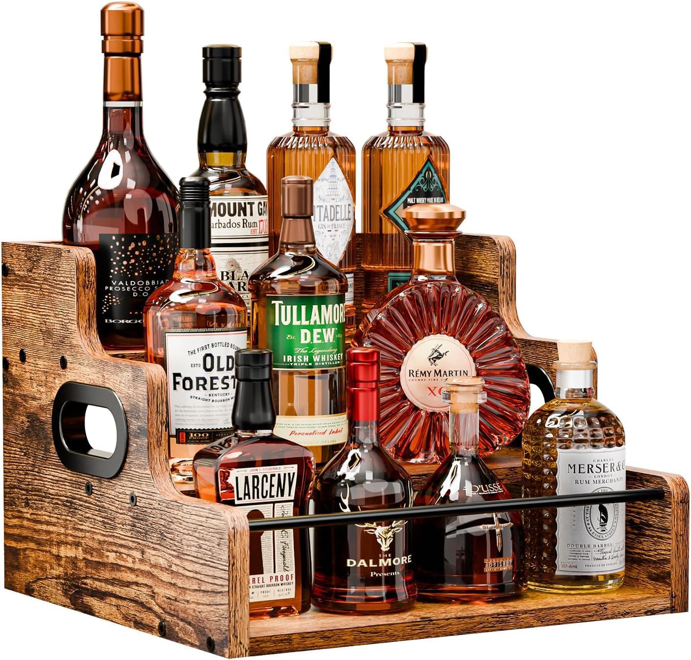 3 - Tier Liquor Bottle Display Shelf Rack Bar Organiser for Whiskey Wine Spirits - Brown - Furniture > Dining > Wine Racks - Rivercity House & Home Co. (ABN 18 642 972 209) - Affordable Modern Furniture Australia