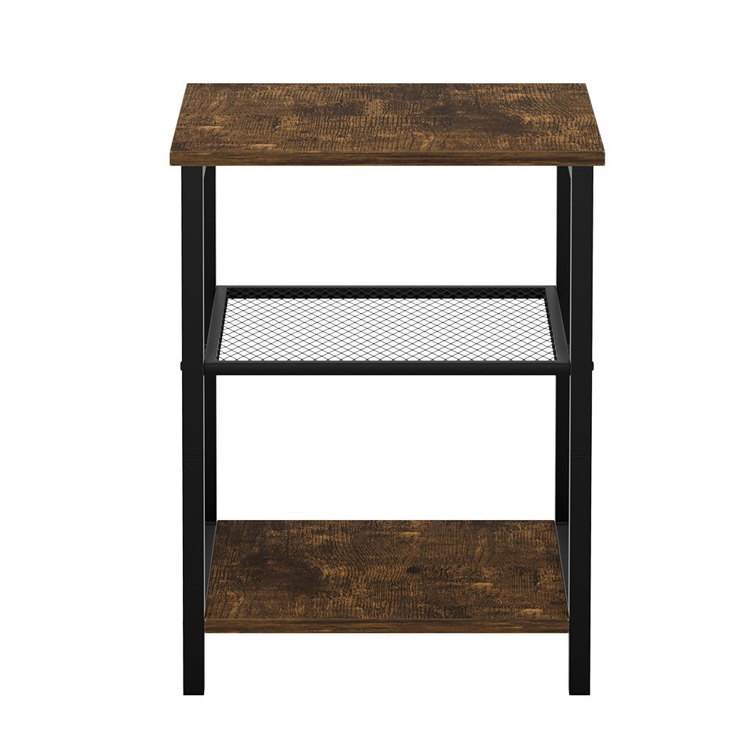 3 - Tier Side Table with Mesh and MDF Shelves - Brown and Black - Rivercity House & Home Co. (ABN 18 642 972 209) - Affordable Modern Furniture Australia
