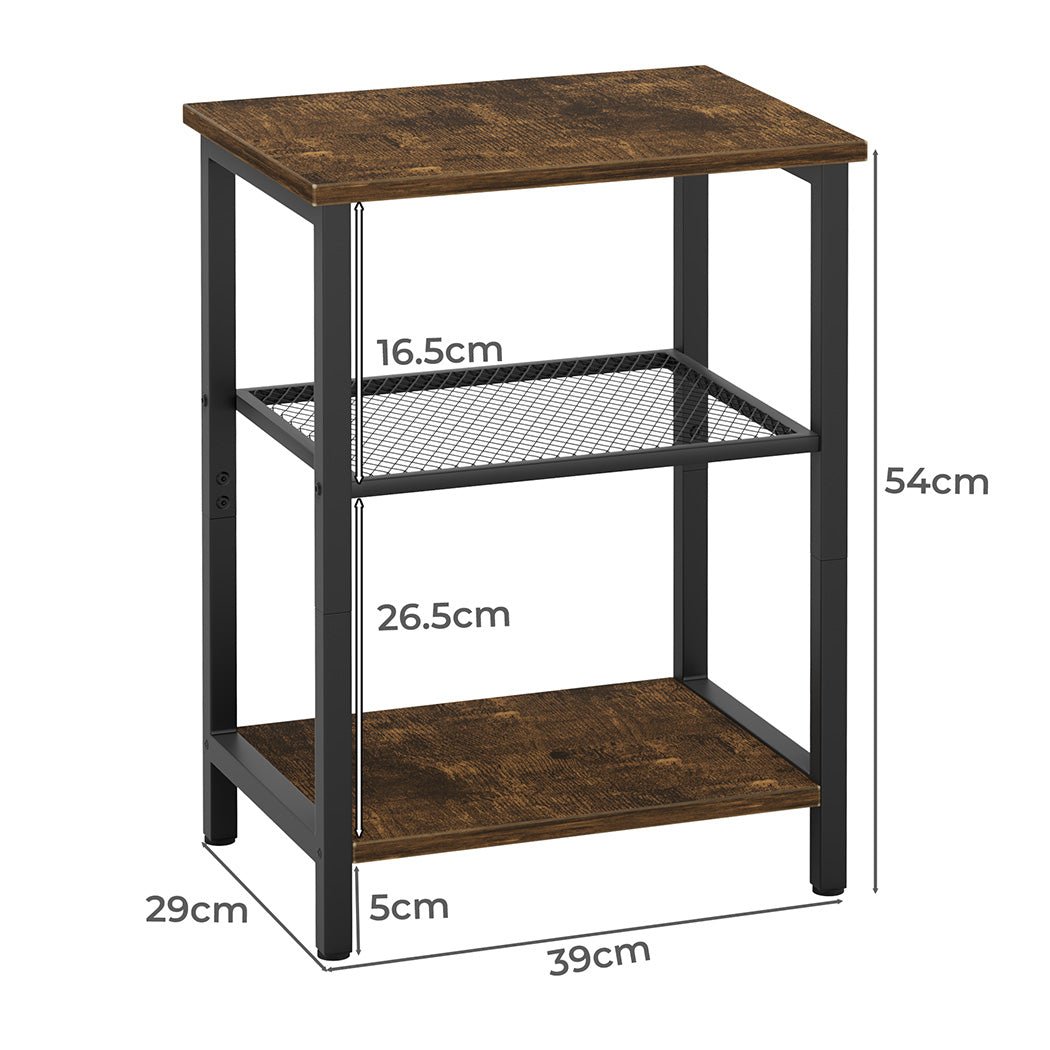 3 - Tier Side Table with Mesh and MDF Shelves - Brown and Black - Rivercity House & Home Co. (ABN 18 642 972 209) - Affordable Modern Furniture Australia
