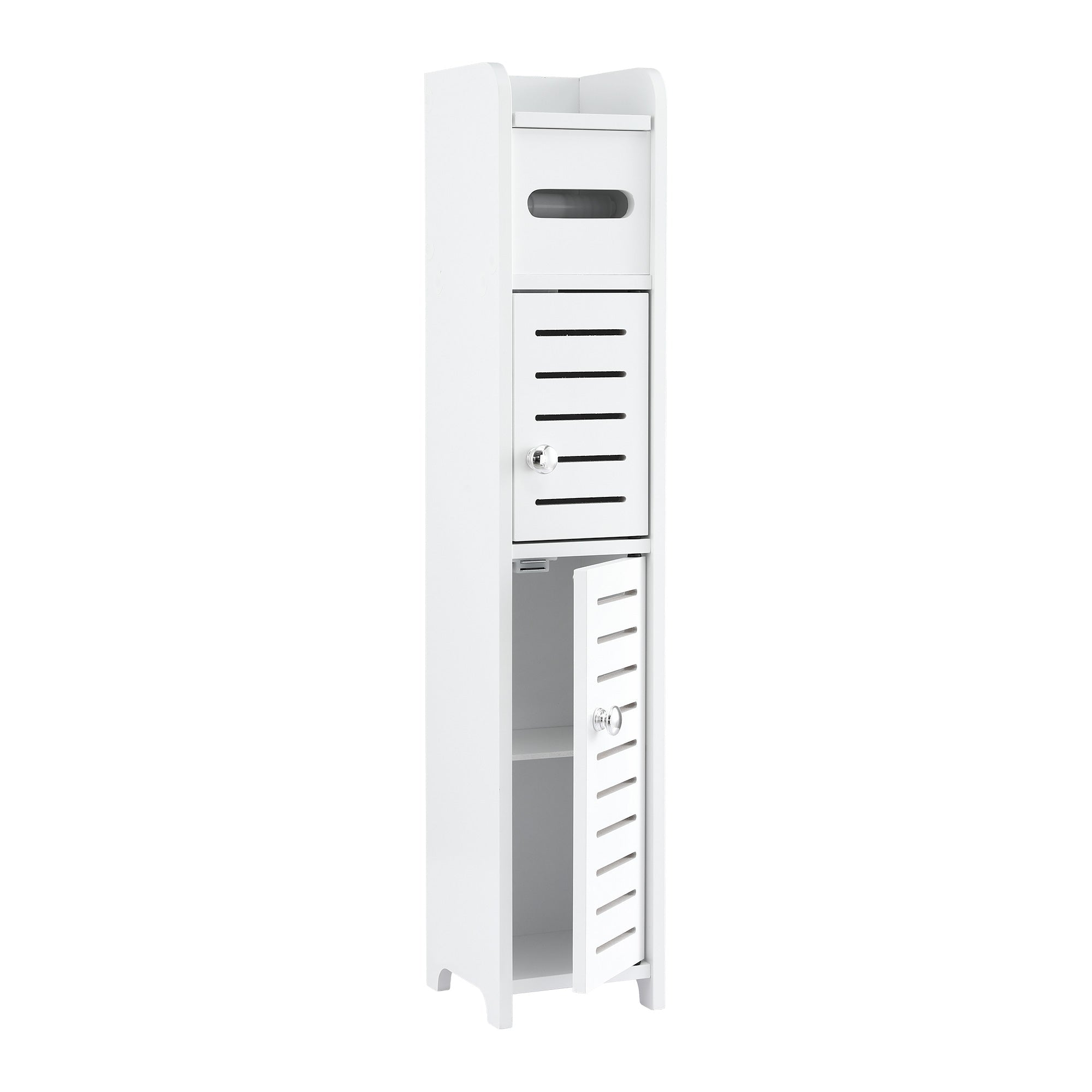 3-Tier Slim Bathroom Storage Cabinet with Toilet Paper Holder - White - Furniture > Bathroom > Bathroom Cabinets, Cupboards & Storage - Rivercity House & Home Co. (ABN 18 642 972 209) - Affordable Modern Furniture Australia