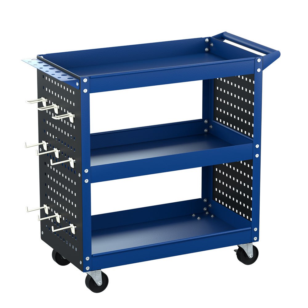 3 - Tier Tool Cart Storage Trolley Workshop Garage Pegboard Hooks Blue - Tools > Tools Storage > Utility Trolleys - Rivercity House & Home Co. (ABN 18 642 972 209) - Affordable Modern Furniture Australia