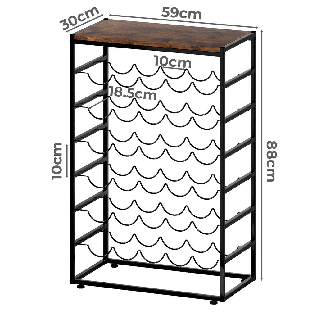 30 - Bottle 6 - Tier Freestanding Wine Rack with Top Shelf - Black and Brown - Rivercity House & Home Co. (ABN 18 642 972 209) - Affordable Modern Furniture Australia