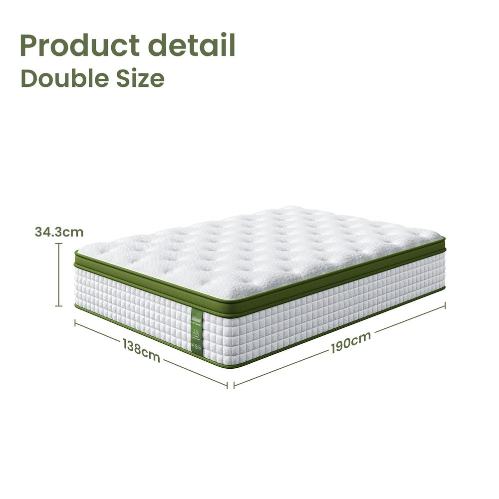 34cm Double Latex Hybrid Mattress Medium Firm - 5 Zone Pocket Spring Bed for Pressure Relief Motion Isolation - Furniture > Mattresses > Double Mattress - Rivercity House & Home Co. (ABN 18 642 972 209) - Affordable Modern Furniture Australia