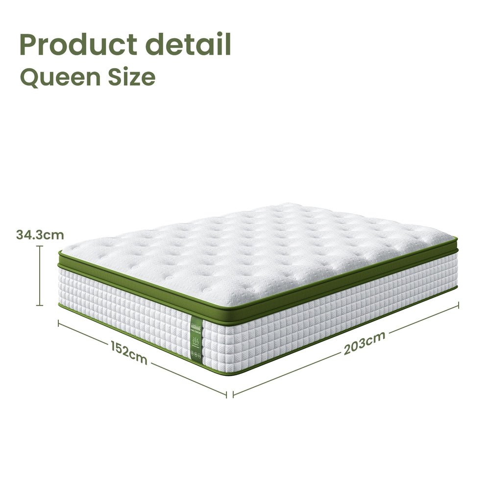 34cm Queen Latex Hybrid Mattress Medium Firm - 5 Zone Pocket Spring Bed for Pressure Relief Motion Isolation - Furniture > Mattresses > Queen Mattress - Rivercity House & Home Co. (ABN 18 642 972 209) - Affordable Modern Furniture Australia