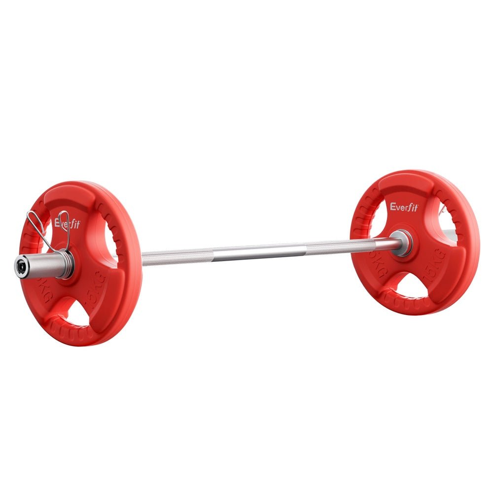 36kg Barbell and Dumbbell Set 120cm with Plates - Red - Sports & Fitness > Exercise, Gym & Fitness > Free Weights - Rivercity House & Home Co. (ABN 18 642 972 209) - Affordable Modern Furniture Australia
