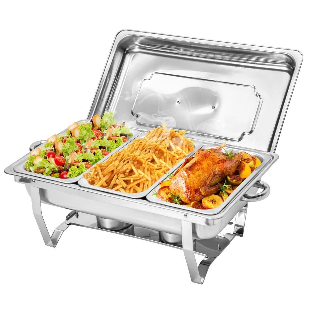 3LX3 Chafing Dish Set, Premium 410 Stainless Steel Buffet Warmer, Bain Marie Food Server with Fuel Holders & Lid, Stackable Catering Equipment for Hotels, Parties, Weddings & Banquets, Silver - Appliances > Kitchen Appliances > Food Warmers & Chafing Dishes - Rivercity House & Home Co. (ABN 18 642 972 209) - Affordable Modern Furniture Australia