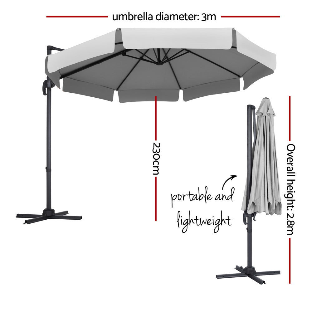 3m Outdoor Umbrella Cantilever 360 Degree Tilt Beach Roma Grey - Home & Garden > Shading > Umbrellas & Sunshades - Rivercity House & Home Co. (ABN 18 642 972 209) - Affordable Modern Furniture Australia