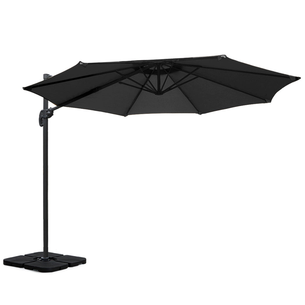 3m Outdoor Umbrella w/Base Cantilever Beach Roma 360 Degree Tilt Black - Home & Garden > Shading > Umbrellas & Sunshades - Rivercity House & Home Co. (ABN 18 642 972 209) - Affordable Modern Furniture Australia
