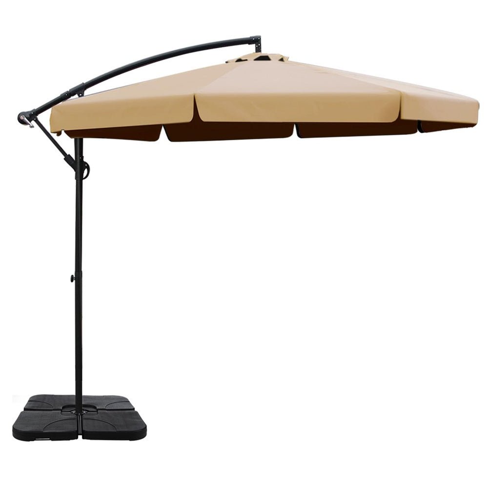 3m Outdoor Umbrella w/Base Cantilever Garden Beach Patio Beige - Home & Garden > Shading - Rivercity House & Home Co. (ABN 18 642 972 209) - Affordable Modern Furniture Australia