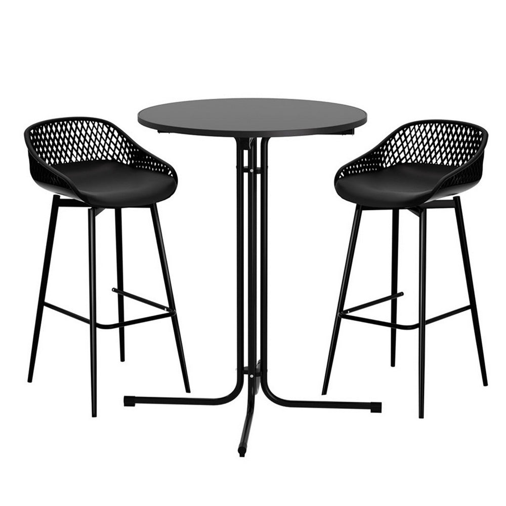 3PC Outdoor Bar Set Stools Dining Chairs Table Patio Furniture Bistro Set Black - Furniture > Outdoor > Outdoor Dining Sets - Rivercity House & Home Co. (ABN 18 642 972 209) - Affordable Modern Furniture Australia