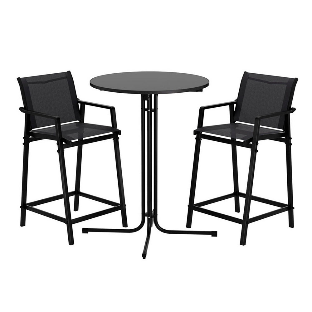 3PC Outdoor Bar Set Stools Dining Chairs Table Patio Furniture Bistro Set Steel Black - Furniture > Outdoor > Outdoor Dining Sets - Rivercity House & Home Co. (ABN 18 642 972 209) - Affordable Modern Furniture Australia
