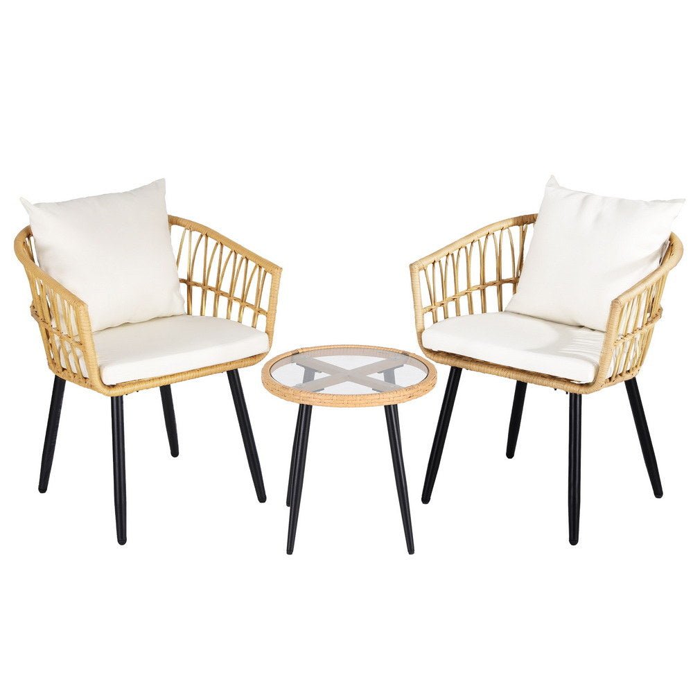 3PC Outdoor Bistro Set Patio Furniture Lounge Setting Table and Chairs Natural - Furniture > Outdoor > Outdoor Sofas & Lounge Sets - Rivercity House & Home Co. (ABN 18 642 972 209) - Affordable Modern Furniture Australia