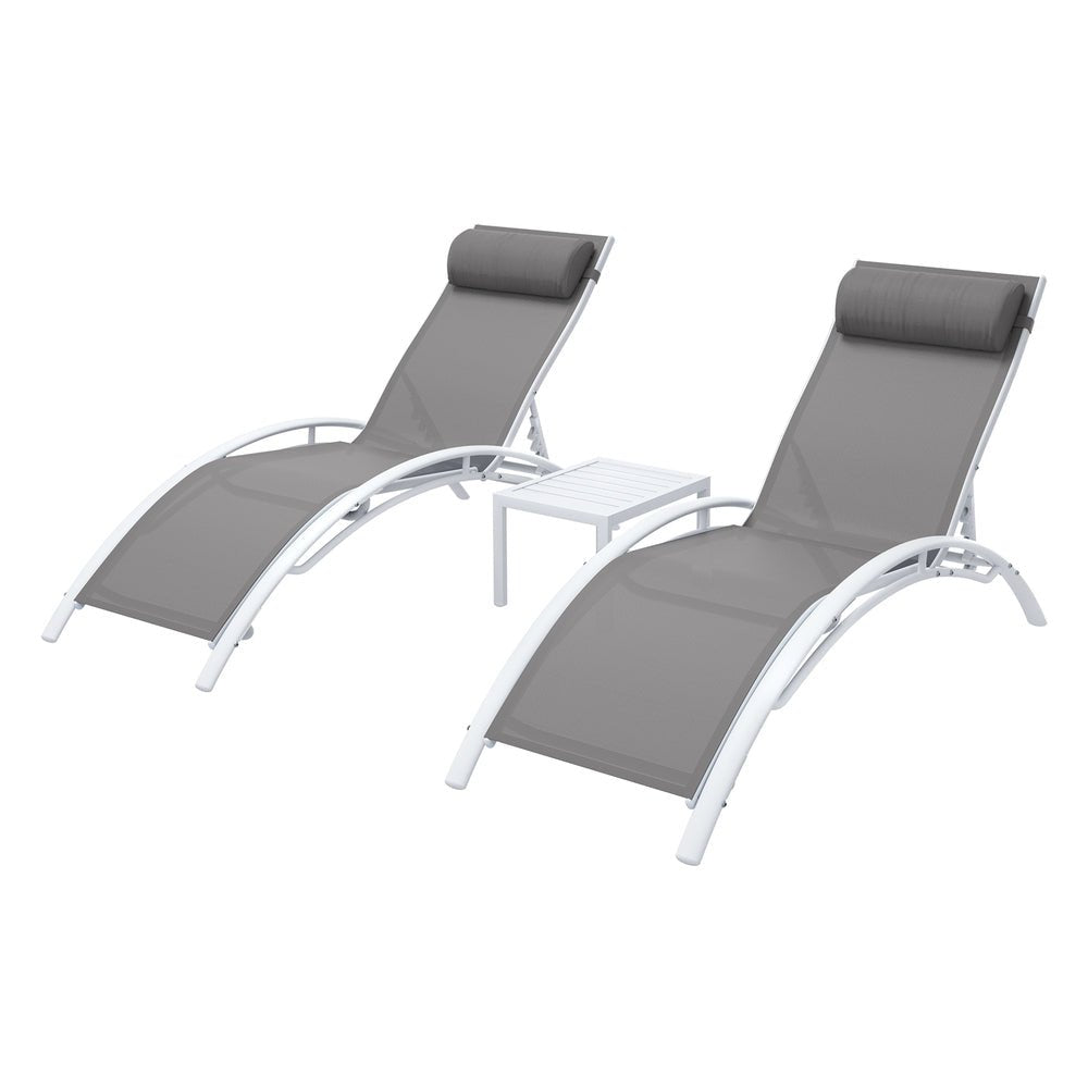 3PC Sun Lounge Outdoor Lounger Table Chairs Steel Patio Furniture Garden - Furniture > Outdoor > Outdoor Sofas & Lounge Sets - Rivercity House & Home Co. (ABN 18 642 972 209) - Affordable Modern Furniture Australia