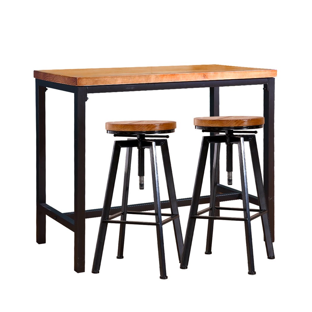 3pcs Industrial Bar Table and Bar Stools Set - Natural Wood - Rivercity House & Home Co. (ABN 18 642 972 209) - Affordable Modern Furniture Australia