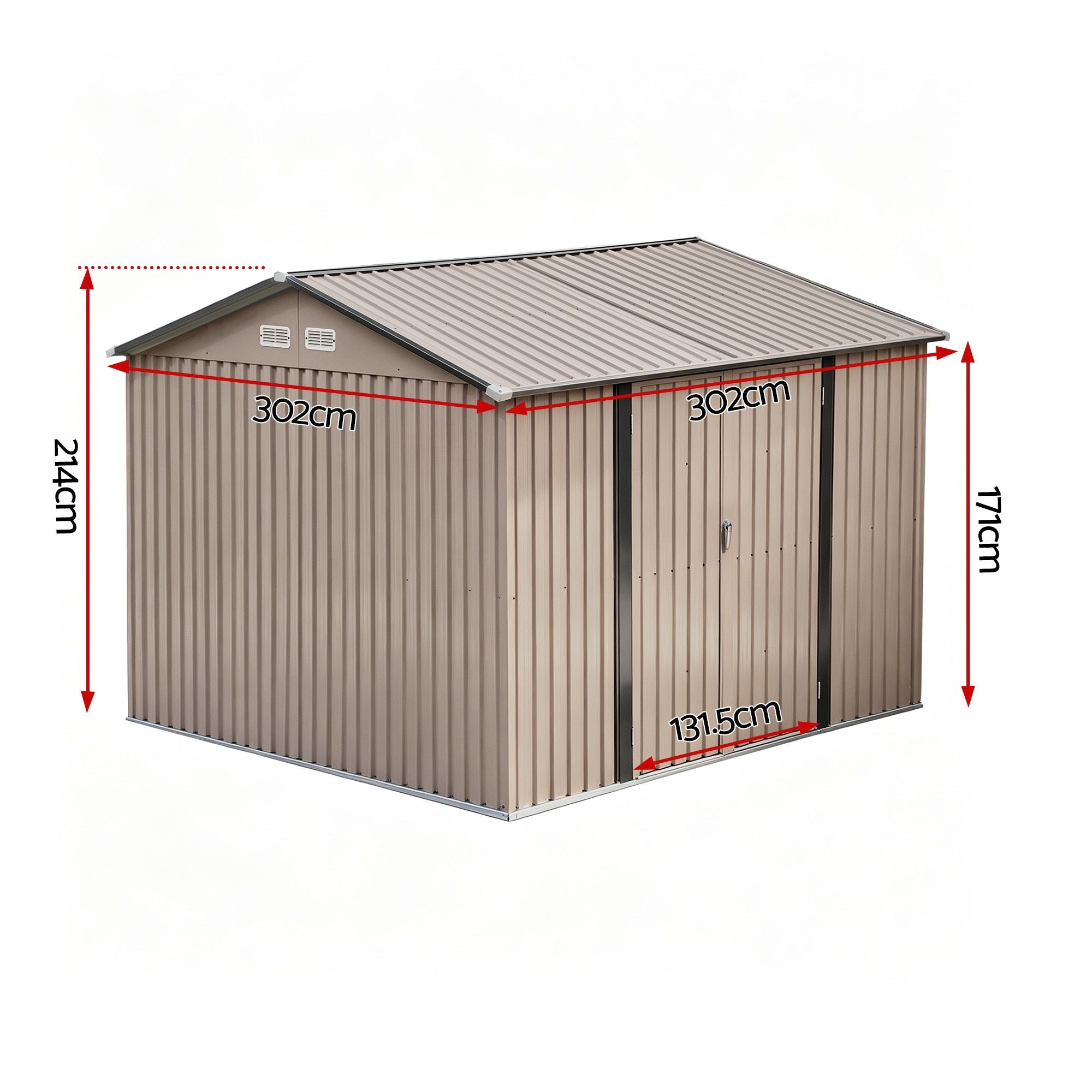 3x3m Outdoor Garden Tool Storage Shed with Lockable Doors - Brown - Home & Garden > Storage > Sheds - Rivercity House & Home Co. (ABN 18 642 972 209) - Affordable Modern Furniture Australia